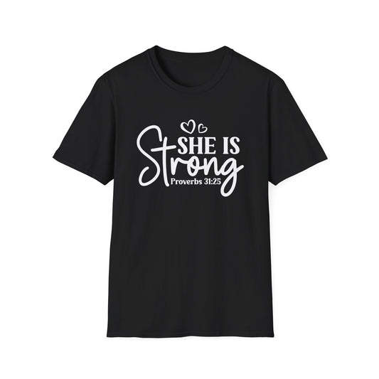 She is Strong White Letter Softstyle T-Shirt