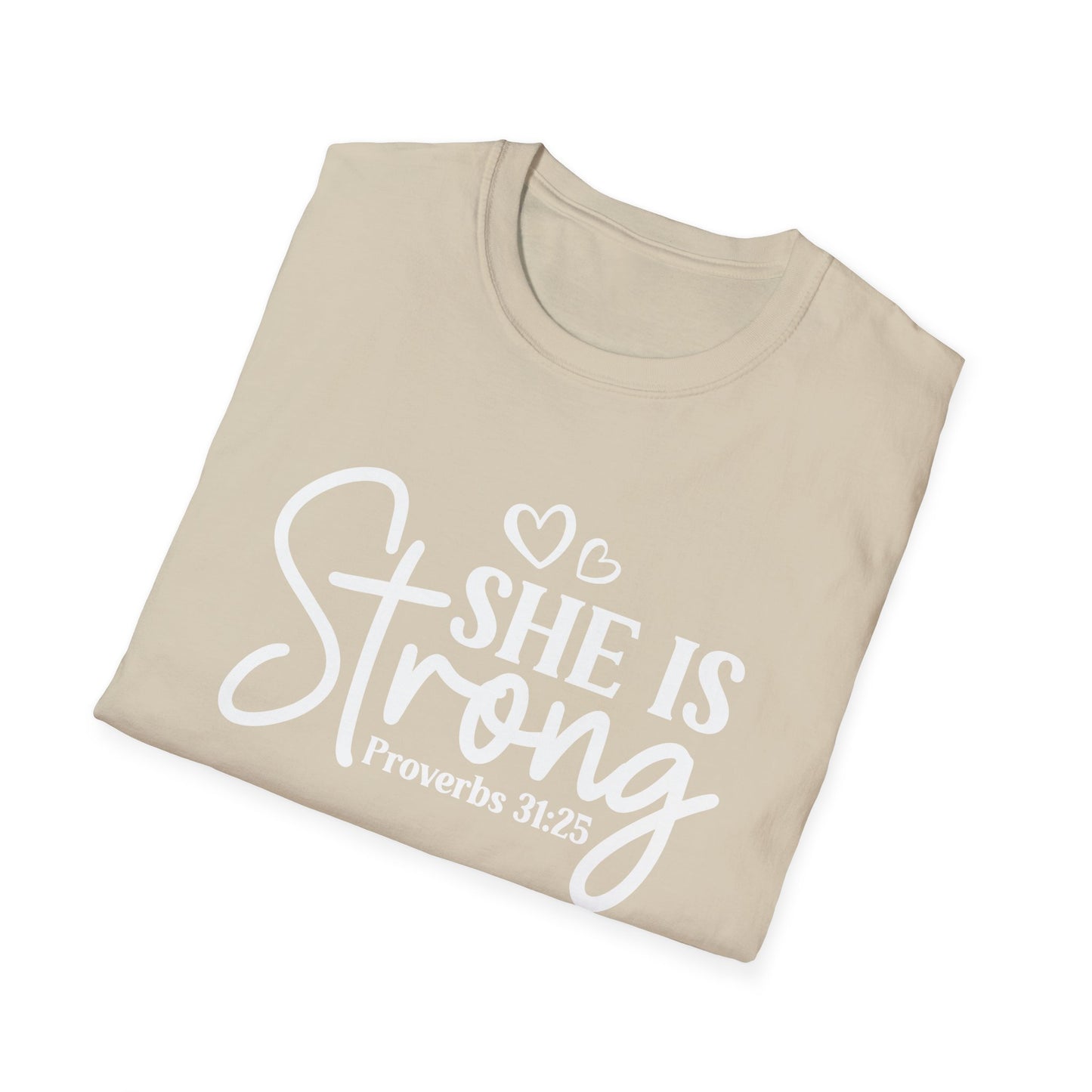 She is Strong White Letter Softstyle T-Shirt